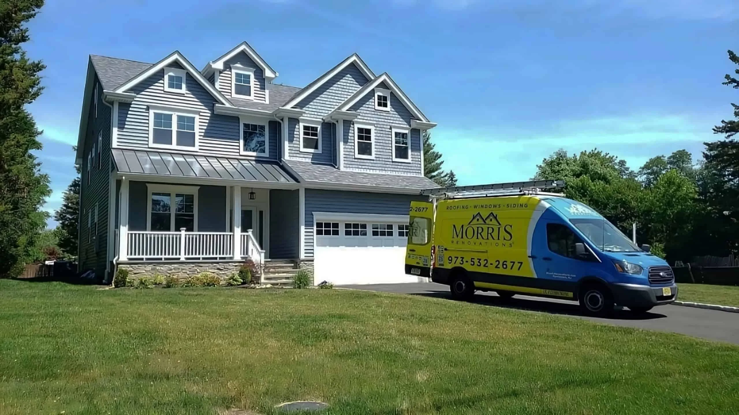 Morris Renovations work van outside a newly renovated home in Morristown, NJ